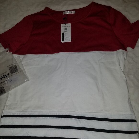 Ceasikery short sleeve red white striped shirt M - Picture 2 of 3